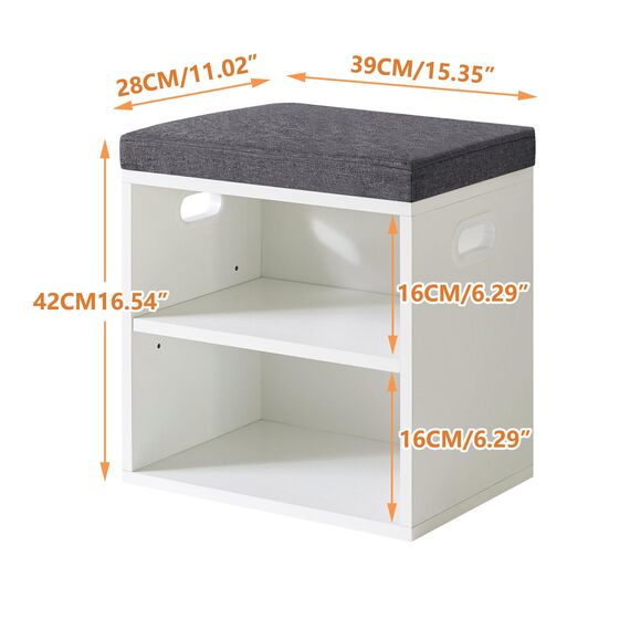 YMYNY Schuh Aufbewahrungsbank mit Sitzkissen, 2-Tier Schuh Rack mit gepolstertem Sitz, justierbarer Schuh Organizer Schrank für Eingang, Wohnzimmer, Flur, Schrank, 42H*39L*28Wcm, Weiß, HBD028W