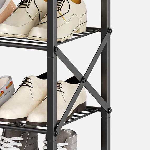 YATINEY Schuhregal hoch, Schuhablage mit 10 Ebenen, Schuhschrank mit großer Kapazität, für 40 Paar Schuhe, Metallrahmen, für Eingangsbereich, Flur, Vintagebraun und Schwarz XSS10BR