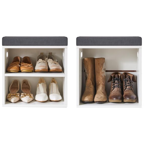 YMYNY Schuh Aufbewahrungsbank mit Sitzkissen, 2-Tier Schuh Rack mit gepolstertem Sitz, justierbarer Schuh Organizer Schrank für Eingang, Wohnzimmer, Flur, Schrank, 42H*39L*28Wcm, Weiß, HBD028W