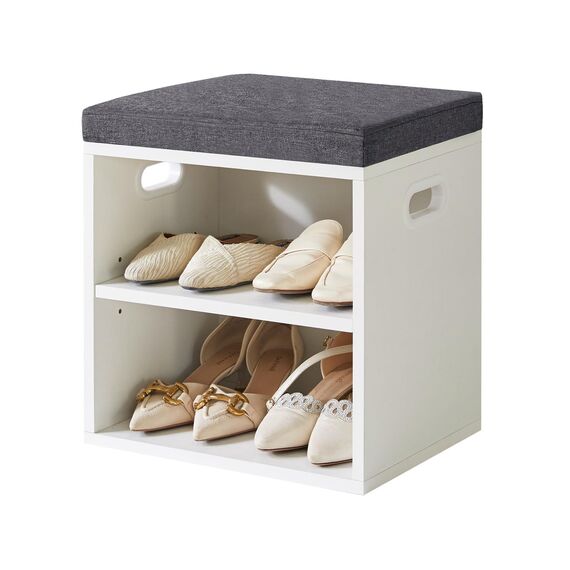 YMYNY Schuh Aufbewahrungsbank mit Sitzkissen, 2-Tier Schuh Rack mit gepolstertem Sitz, justierbarer Schuh Organizer Schrank für Eingang, Wohnzimmer, Flur, Schrank, 42H*39L*28Wcm, Weiß, HBD028W