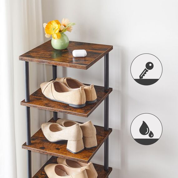 HOOBRO Schuhregal, 8-lagiges Eckschuhregal, schmales Schuhablage, Schuhschrank, Schuhständer, Flur, Schlafzimmer, Dunkelbraun-Schwarz EBF22XJ01