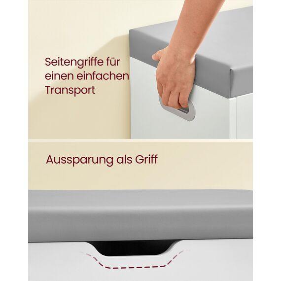 VASAGLE Schuhbank mit Sitzfläche, Sitzbank mit Stauraum, gepolstert, Fach unter Sitzkissen, Schuhregal Wohnzimmer, Flur, bis 136 kg belastbar, 30 x 80 x 44 cm, wolkenweiß-Taubengrau LHS030W01