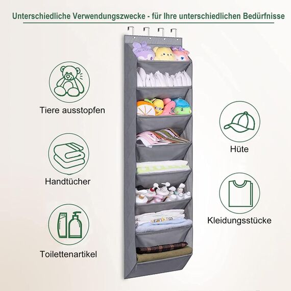 MISSLO Tür Schuhregal Schmal Schuhaufbewahrung Hängend mit 8 tiefen Taschen Passt 20-Paar Schuhorganizer, Kleiderschrank Schuhhalter für Tür Hängeorganizer, Grau