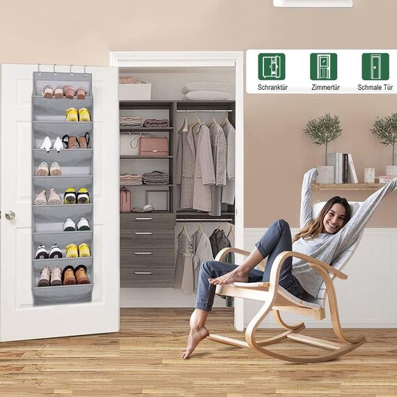 MISSLO Tür Schuhregal Schmal Schuhaufbewahrung Hängend mit 8 tiefen Taschen Passt 20-Paar Schuhorganizer, Kleiderschrank Schuhhalter für Tür Hängeorganizer, Grau