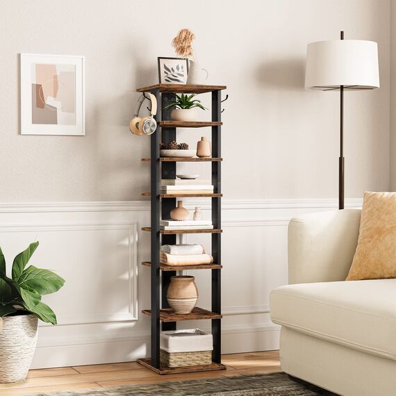 HOOBRO 8-lagiges Schuhregal, schmales Schuhablage, Schuhschrank mit 2 Haken, Ablagegestelle, platzsparend, Stabil, für Eingang, Wohnzimmer, Schlafzimmer EBF07XJ01G1