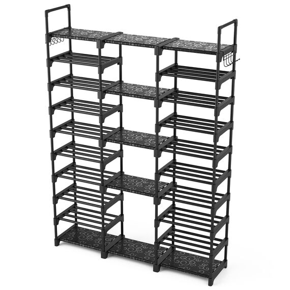 Vicye Schuhregal 10 Ebenen Schuhaufbewahrung, DIY Schuhablagen aus Metall, 54-62 Paar Schuhe Aufbewahrung, Platz Sparen, Standregal Schuhschrank mit Haken für Eingang, Ankleidezimmer und Flur