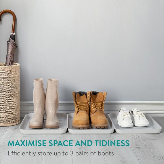 Navaris 3X Schuhabtropfschale Schuhmatte Ablage klein - Schuhablage 35x27x2,5cm mit erhöhtem Rand - Abtropfschale Grau für Schuhe Regen Herbst Winter