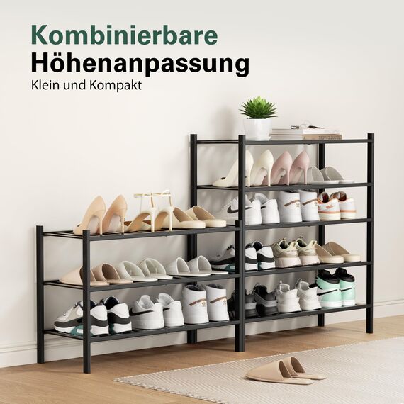 BAM BOO BOX - Schuhregal aus Bambus, Schuhablage mit 3 Ebenen, 68 x 28 x 46 cm, Erweiterbar Stapelbar, Schuhschrank Holz, Shoe Rack, Regal für Wohnzimmer oder Flur (Schwarz)