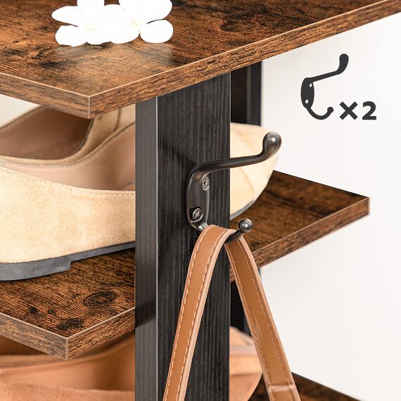 HOOBRO 8-lagiges Schuhregal, schmales Schuhablage, Schuhschrank mit 2 Haken, Ablagegestelle, platzsparend, Stabil, für Eingang, Wohnzimmer, Schlafzimmer EBF07XJ01G1