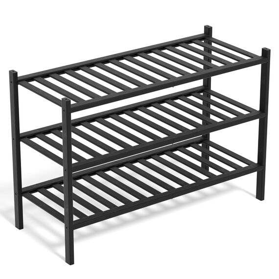 BAM BOO BOX - Schuhregal aus Bambus, Schuhablage mit 3 Ebenen, 68 x 28 x 46 cm, Erweiterbar Stapelbar, Schuhschrank Holz, Shoe Rack, Regal für Wohnzimmer oder Flur (Schwarz)