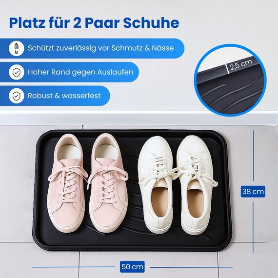 Bestlivings Schuhabtropfschale (2er Pack - Hellgrau) Schuhablage (50x38x2,5cm) wasserdichte Schuhwanne - Aptropfunterlage für schmutzige und nasse Schuhe, Schuhmatte für Haus Garten