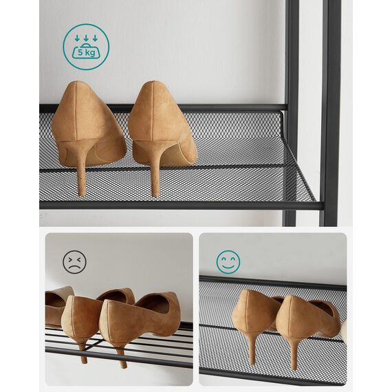 SONGMICS Schuhregal mit 8 Ebenen, Schuh-Organizer, aus 2 stapelbaren 4-stufigen Regalen, für 32 bis zu 40 Paar Schuhe, verstellbare Gitterablagen, flach oder angewinkelt montierbar, schwarz LMR08B