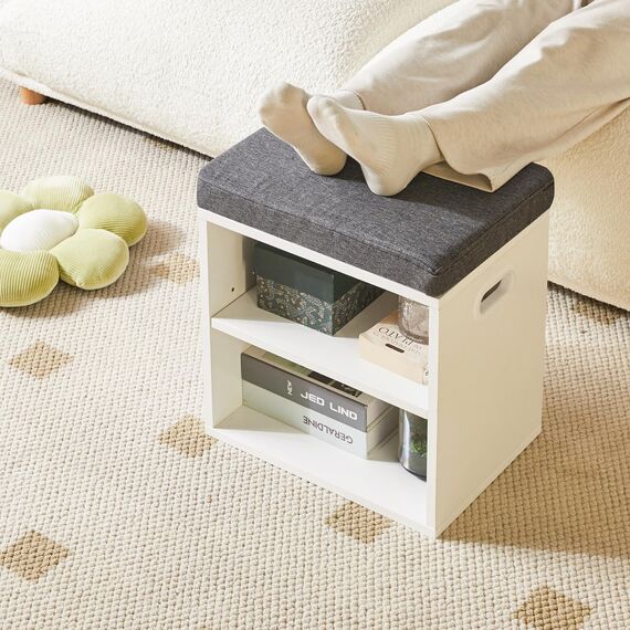 YMYNY Schuh Aufbewahrungsbank mit Sitzkissen, 2-Tier Schuh Rack mit gepolstertem Sitz, justierbarer Schuh Organizer Schrank für Eingang, Wohnzimmer, Flur, Schrank, 42H*39L*28Wcm, Weiß, HBD028W