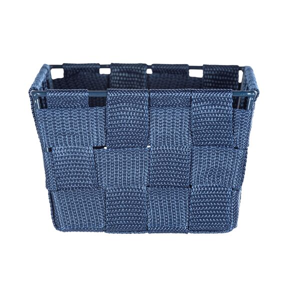WENKO Aufbewahrungskorb Adria Mini Dunkelblau - Badkorb, rechteckig, Kunststoff-Geflecht, Polypropylen, 19 x 9 x 14 cm, Dunkelblau