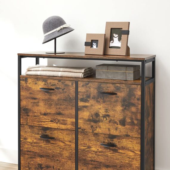 VASAGLE Schuhschrank, schmales Schuhregal, Schuhkipper mit 4 Klappen, für 12-20 Paar Schuhe, platzsparend, staubdicht, 30 x 98,3 x 95 cm, für Flur, vintagebraun-schwarz LBS803B01