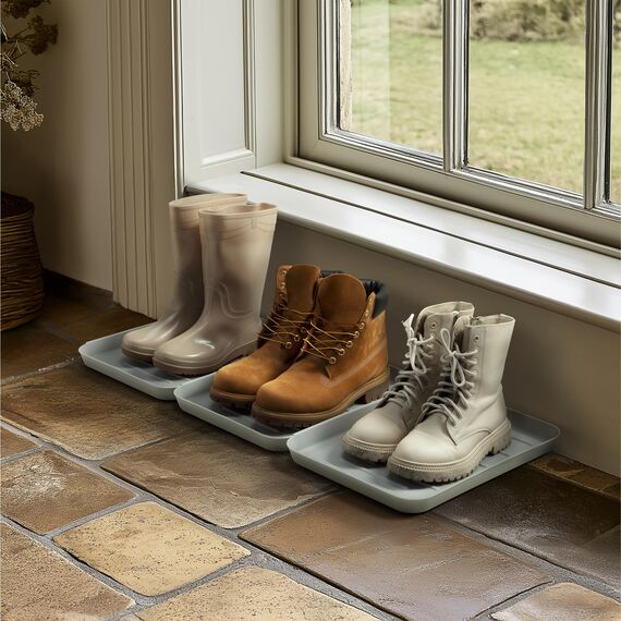 Navaris 3X Schuhabtropfschale Schuhmatte Ablage klein - Schuhablage 35x27x2,5cm mit erhöhtem Rand - Abtropfschale Grau für Schuhe Regen Herbst Winter