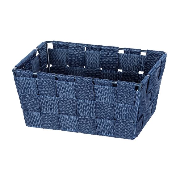 WENKO Aufbewahrungskorb Adria Mini Dunkelblau - Badkorb, rechteckig, Kunststoff-Geflecht, Polypropylen, 19 x 9 x 14 cm, Dunkelblau