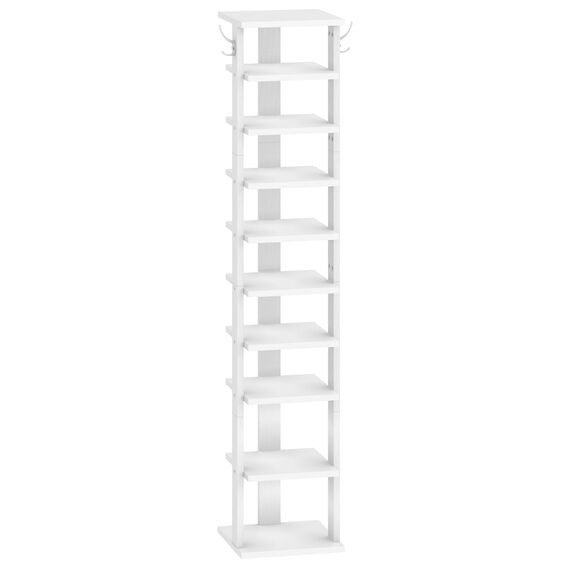 HOOBRO Schuhregal, Standregal, 10-stöckiger Schuhorganisator, schmales Schuhablage, mit Haken, geeignet für Flur, Schlafzimmer, platzsparend, Vintagebraun, Weiß EWT141XJ01