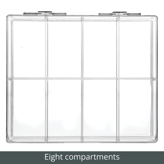 mDesign Küchen Organizer – praktischer Kasten mit Deckel für Küche und Speisekammer – Aufbewahrungsbox mit 8 Fächern – ideal für Tee, Kaffee, Gewürze und andere Lebensmittel – 2er-Set – durchsichtig