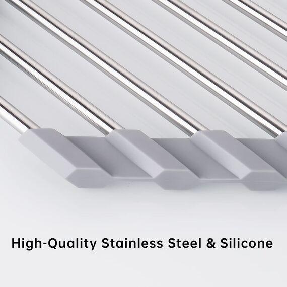 Tomorotec Dreieck Roll-Up Abtropfgestell für Spüle Ecke Kleine Faltbare Edelstahl Über Der Spüle Vielseitige Küchenabtropfkorb Organizer Aufbewahrung Platzsparender Regalhalter (Grau)