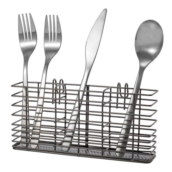 SANNO Edelstahl-Utensilien-Wäschekorb, Halter, Besteck, Utensilienhalter, Besteck-Organizer, Edelstahl-Gestell mit Haken, abnehmbarer Abtropfgestell, Besteckhalter, Schwarz