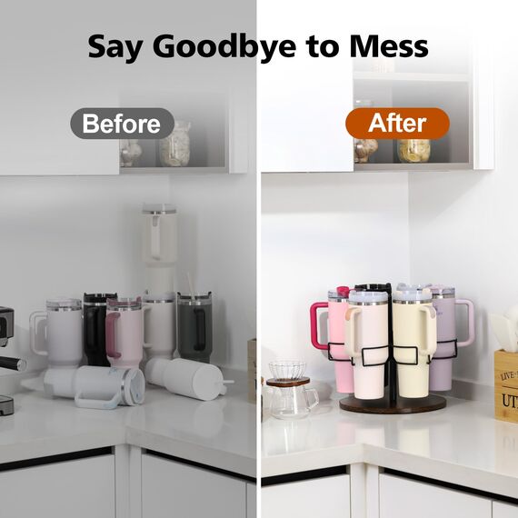 Kssiaz Stanley Cup Flaschenregal, Flaschen Organizer Schrank für Stanley WATERSY PRAOAHEI Hrobig 40oz, Drehbares Flaschen Organizer, 6 Ringe, Küchen Organizer Schrank, Vintage Braun