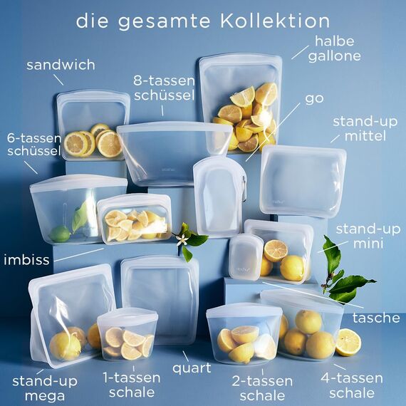 Stasher Wiederverwendbare Silikonbeutel zur Aufbewahrung von Lebensmitteln, 2er Set Pocket, Klar & Aqua, Hitze-, Spülmaschinen- & Gefrierfest, Umweltfreundlich, Tragbare Tasche, 2 x 118 ml