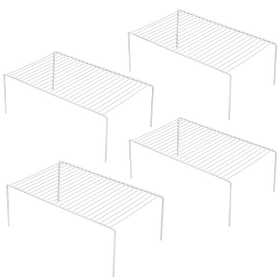 IPEGTOP Küche-Schrank-Organisator, Set von 4 großen (40 x 24 cm) rostfreien Edelstahl-Gitternregalen für Gewürze, Schränke, Arbeitsplatten und Utensilien -Weiß