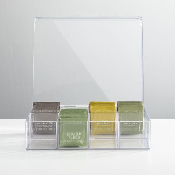 mDesign Küchen Organizer – praktischer Kasten mit Deckel für Küche und Speisekammer – Aufbewahrungsbox mit 8 Fächern – ideal für Tee, Kaffee, Gewürze und andere Lebensmittel – 2er-Set – durchsichtig