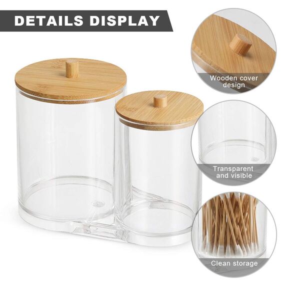 Hwtcjx Wattestäbchen, Wattespender, Wattebox, hergestellt aus PS-Material, mit Holzdeckel, staub- und feuchtigkeitsbeständig, für Wohnzimmer, Schlafzimmer, Badezimmer (A)