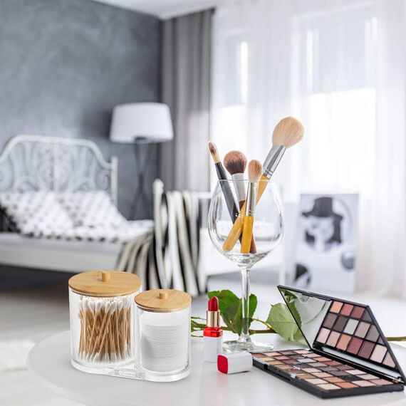 Hwtcjx Wattestäbchen, Wattespender, Wattebox, hergestellt aus PS-Material, mit Holzdeckel, staub- und feuchtigkeitsbeständig, für Wohnzimmer, Schlafzimmer, Badezimmer (A)