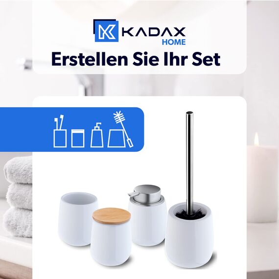 KADAX Kosmetikdose, Aufbewahrungsdose aus Keramik, Wattedose mit Deckel aus Bambus, Wattepadhalter, Vorratsdose, Wattebehälter, Universaldose für Badezimmer, Wattepads, rund (weiß)