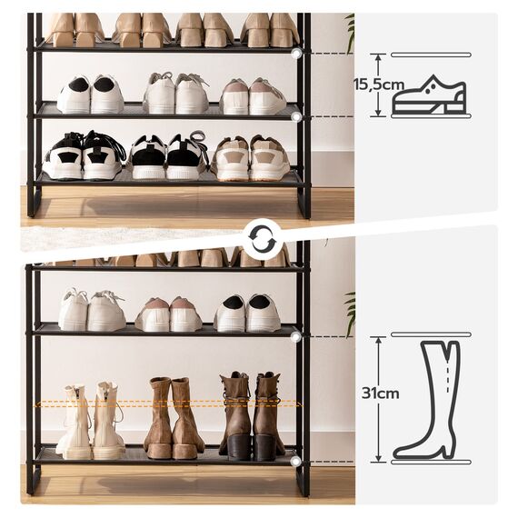 HOOBRO Schuhregal mit 10 Ebenen, 100cm Schuhschrank hoch, Schuhablage schmal, Schuhaufbewahrung, Metall, für 40-50 Paar Schuhe, Platz Sparen, für Flur, Wohnzimmer, Vintagebraun-Schwarz EBF171XJ01