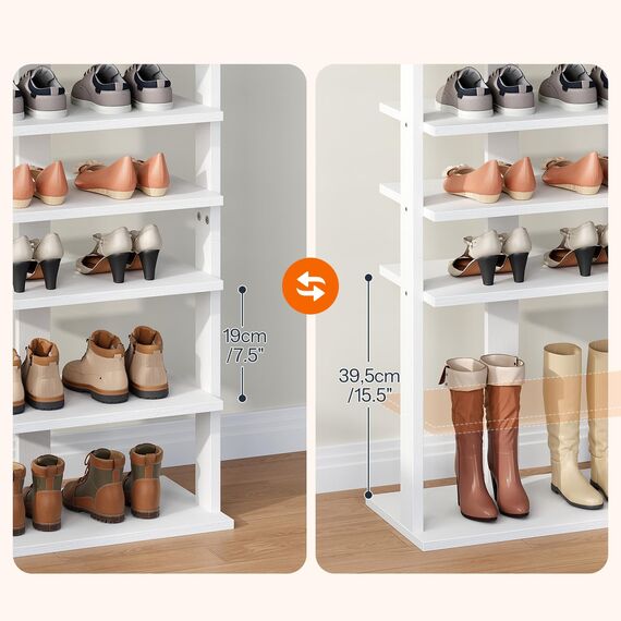 HOOBRO 10-lagiges Schuhregal, schmales Schuhablage, 50 cm Schuhschrank mit 2 Haken, Ablagegestelle, Stabil, für Eingang, Wohnzimmer, Schlafzimmer, Weiß EWT140XJ01