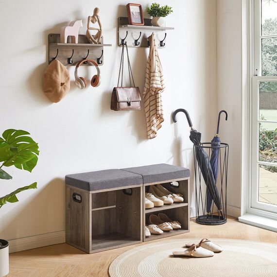 YMYNY Schuhbank mit Sitzfläche, Schuhschrank mit sitzbank, Schuhregal Klein mit Sitzbank, Sitzbank mit Stauraum für Eingang, Flur, Schlafzimmer, 42H*39L*28Wcm, Silber Grau HBD028Y