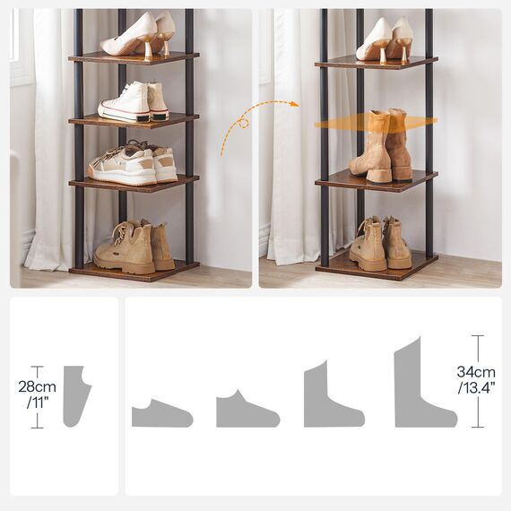 HOOBRO Schuhregal, 6-lagiges Eckschuhregal, schmales Schuhablage, Schuhschrank, Schuhständer, Flur, Schlafzimmer, Dunkelbraun-Schwarz EBF21XJ01