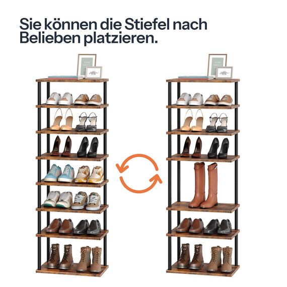 HOOBRO Vertikales Schuhregal, 8-lagiges Schuhregal, schmales Schuhablage, Schuhschrank, Schuhständer, Verdrehstruktur, für Eingang, Flur, Wohnzimmer, Schlafzimmer, Vintagebraun und Schwarz EBF488XJ01