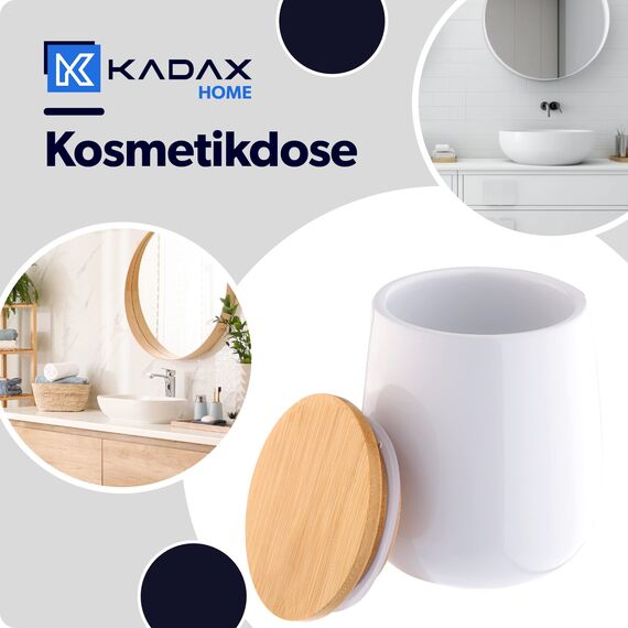 KADAX Kosmetikdose, Aufbewahrungsdose aus Keramik, Wattedose mit Deckel aus Bambus, Wattepadhalter, Vorratsdose, Wattebehälter, Universaldose für Badezimmer, Wattepads, rund (weiß)