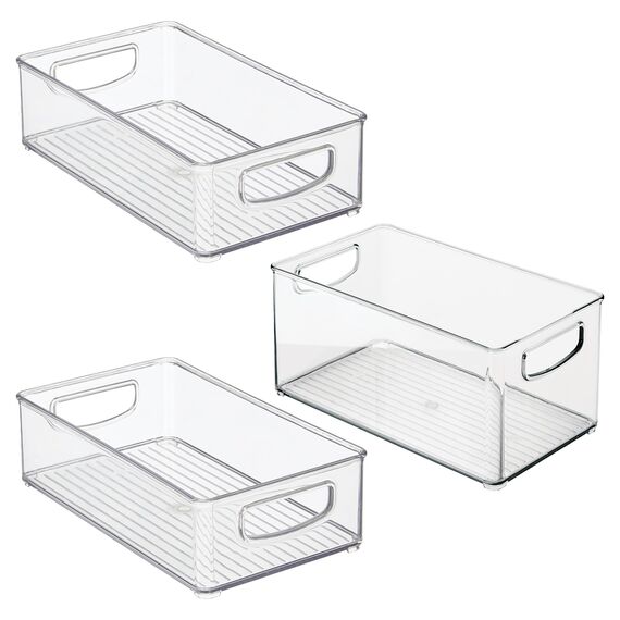 iDesign Aufbewahrungsbehälter aus Kunststoff mit Griffen für Küche, Kühlschrank, Gefrierschrank, Speisekammer und Schrank Bin Set farblos