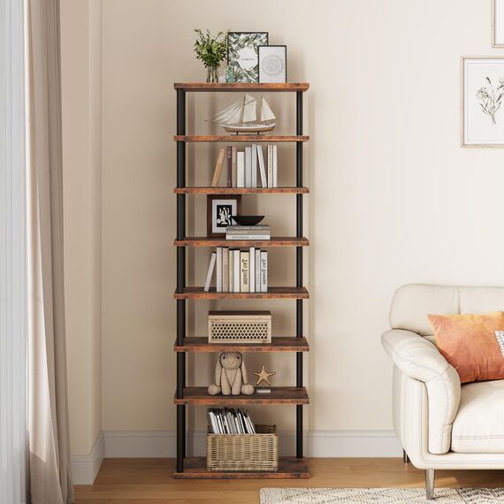 HOOBRO Vertikales Schuhregal, 8-lagiges Schuhregal, schmales Schuhablage, Schuhschrank, Schuhständer, Verdrehstruktur, für Eingang, Flur, Wohnzimmer, Schlafzimmer, Vintagebraun und Schwarz EBF488XJ01