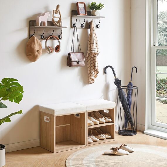 YMYNY Schuhbank mit Sitzfläche, Schuhschrank mit sitzbank, Schuhregal Klein mit Sitzbank, Sitzbank mit Stauraum für Eingang, Flur, Schlafzimmer, 42H*39L*28Wcm, Licht Natürlich HBD028R