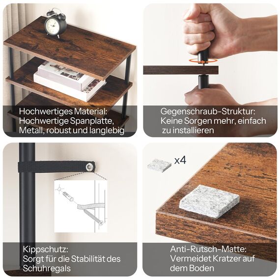 HOOBRO Vertikales Schuhregal, 8-lagiges Schuhregal, schmales Schuhablage, Schuhschrank, Schuhständer, Verdrehstruktur, für Eingang, Flur, Wohnzimmer, Schlafzimmer, Vintagebraun und Schwarz EBF488XJ01