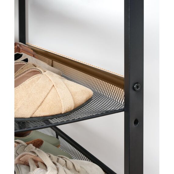 HOOBRO Schuhregal, 4 Schuhablage, Schuhschrank, verstellbares Metallgitterregal, Geräumige Oberseite, für 12-15 Paar Schuhe, Eingang, Korridor, Industrie, vintagebraun-schwarz EBF42XJ01