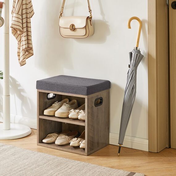YMYNY Schuhbank mit Sitzfläche, Schuhschrank mit sitzbank, Schuhregal Klein mit Sitzbank, Sitzbank mit Stauraum für Eingang, Flur, Schlafzimmer, 42H*39L*28Wcm, Silber Grau HBD028Y