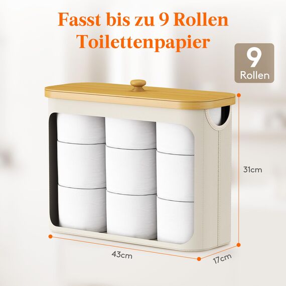 Lifewit Toilettenpapier Aufbewahrungskorb, Bambus Badezimmer Organizer, Klopapier Aufbewahrungsschrank für Enge Räume, Toilet Paper Behälter mit Deckel, 23L，Weiß