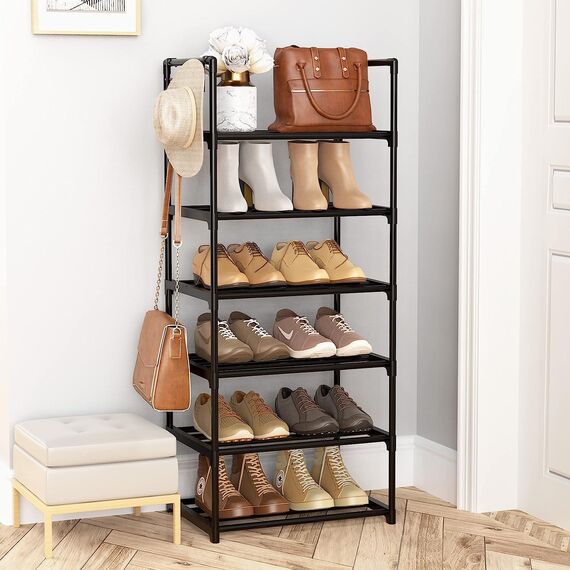 Vicye Schuhregal mit 6 Ablagen Schuhregal Schmal Schuhschrank hoch aus Metall für Flur Schlafzimmer Wohnzimmer Eingang