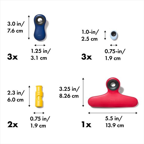 OXO Good Grips Sammelbeutelklammer, 9-teiliges Set, sortiert