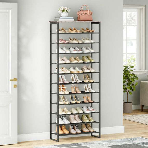 HOOBRO Große Schuhregal, 12-stöckiges Schuhablage, Schuhschrank hoch, für 35-45 Paar Schuhe, Metallrahmen, Industriestil, für Flur, Wohnzimmer, Schlafzimmer, Greige-Schwarz EBG127XJ01