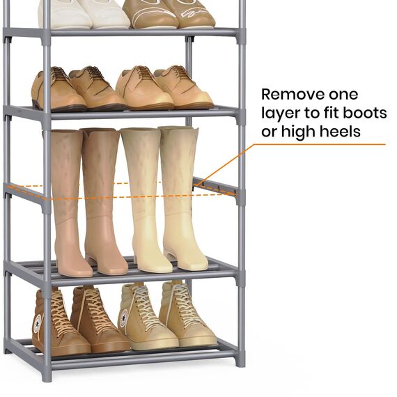 Vicye Schuhregal 10 Ebenen, Offener Schuhschrank aus Metall, Schuhregale Schmal und Hoch, Schuhständer Platzsparend 2m Hoch für Eingang, Flur, Schlafzimmer