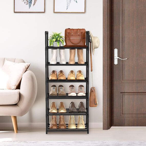 Vicye Schuhregal mit 6 Ablagen Schuhregal Schmal Schuhschrank hoch aus Metall für Flur Schlafzimmer Wohnzimmer Eingang